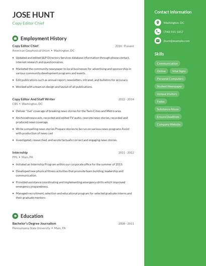 Copy Editor Chief Resume