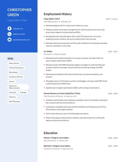 Copy Editor Chief Resume