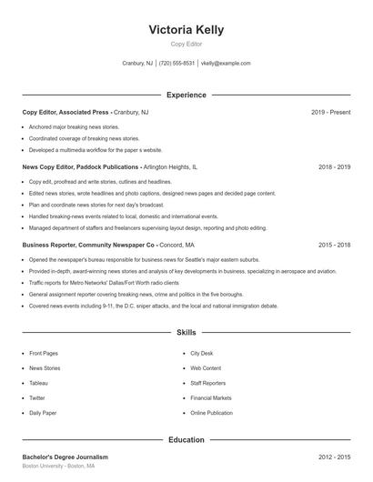 Copy Editor Resume