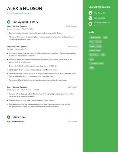 Copy Machine Operator Resume