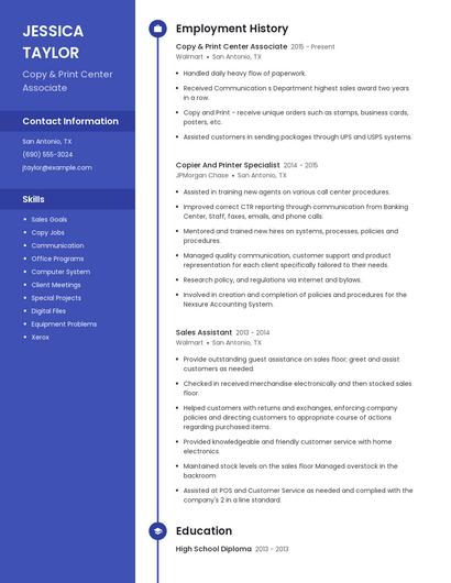Copy & Print Center Associate Resume