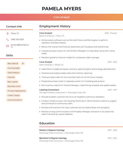 Core Analyst Resume