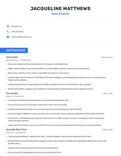 Core Analyst Resume