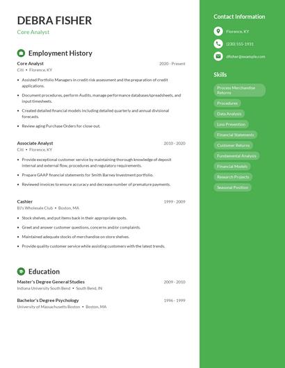 Core Analyst Resume