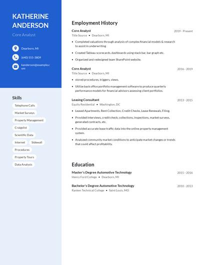 Core Analyst Resume