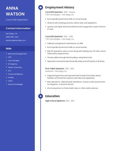 Core Drill Operator Resume