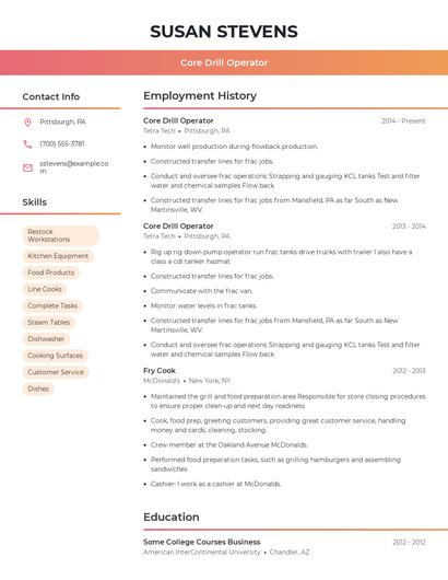 Core Drill Operator Resume