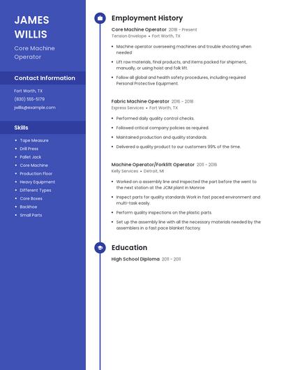 Core Machine Operator Resume