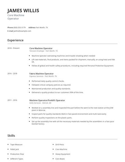 Core Machine Operator Resume