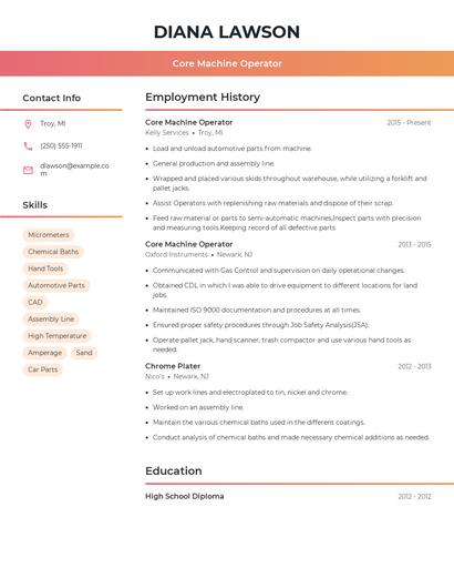 Core Machine Operator Resume
