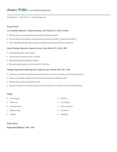 Core Machine Operator Resume