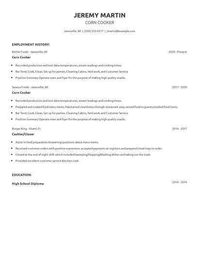 Corn Cooker Resume
