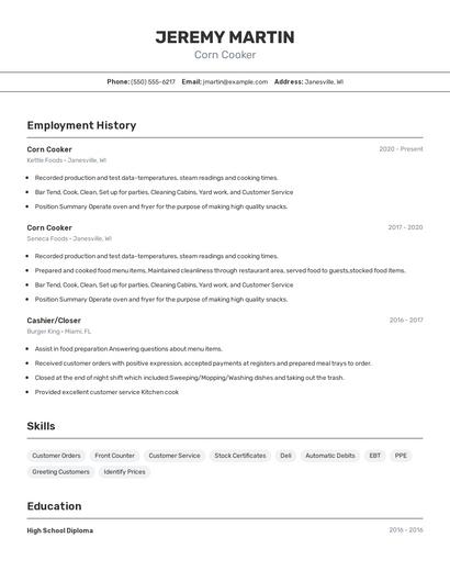 Corn Cooker Resume