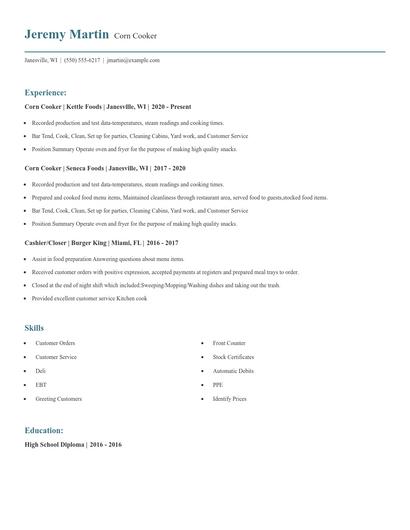 Corn Cooker Resume