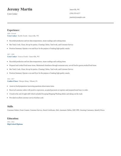 Corn Cooker Resume