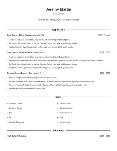 Corn Cooker Resume