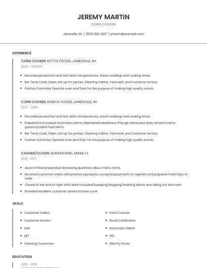 Corn Cooker Resume