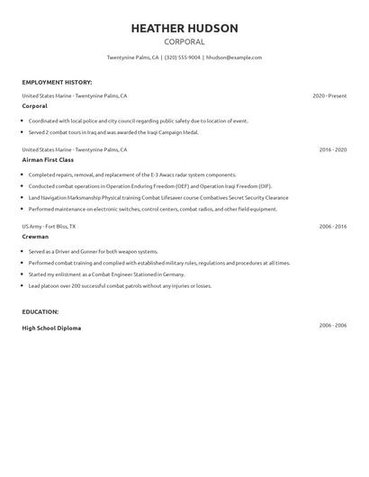 Corporal Resume