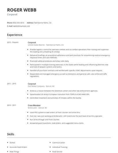 Corporal Resume