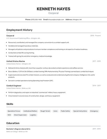 Corporal Resume