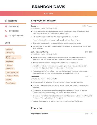Corporal Resume