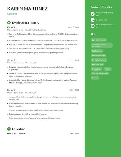 Corporal Resume