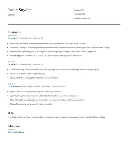 Corporal Resume