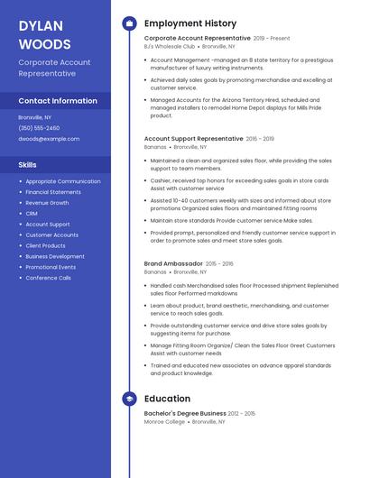 Corporate Account Representative Resume