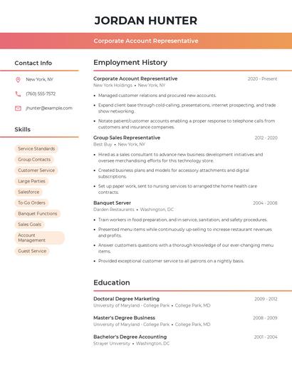 Corporate Account Representative Resume
