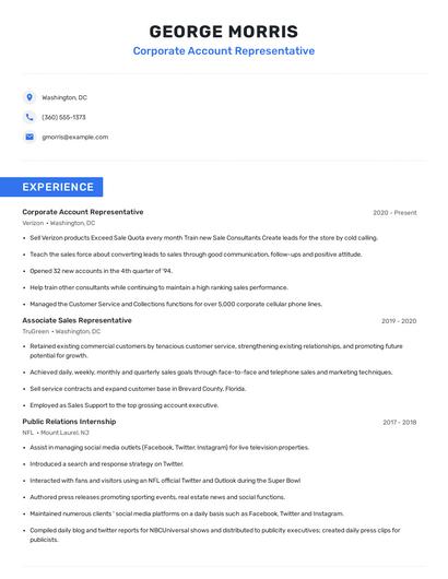 Corporate Account Representative Resume