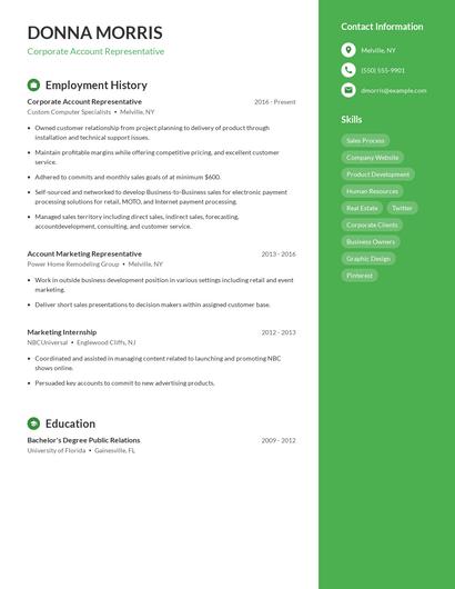 Corporate Account Representative Resume