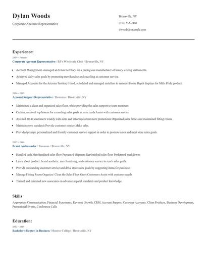 Corporate Account Representative Resume