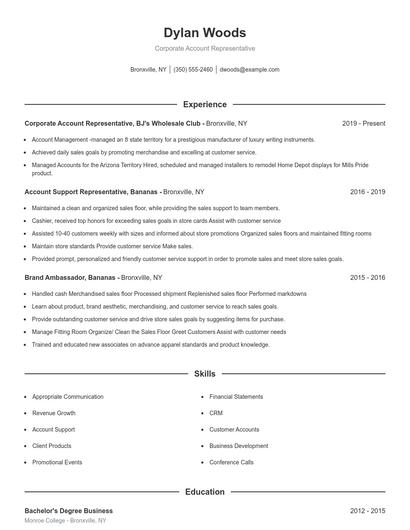 Corporate Account Representative Resume