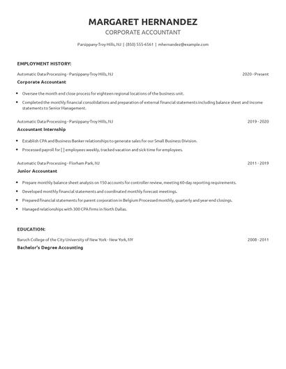 Corporate Accountant Resume