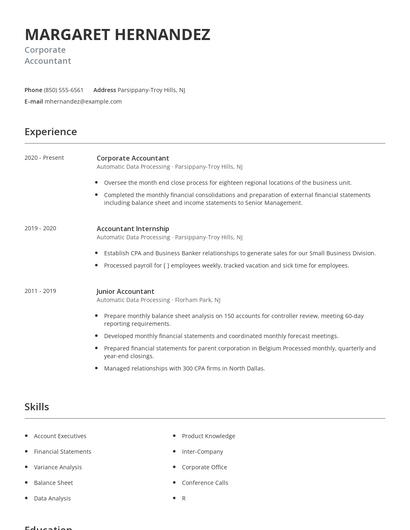 Corporate Accountant Resume