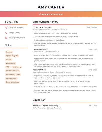 Corporate Accountant Resume