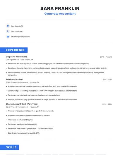 Corporate Accountant Resume