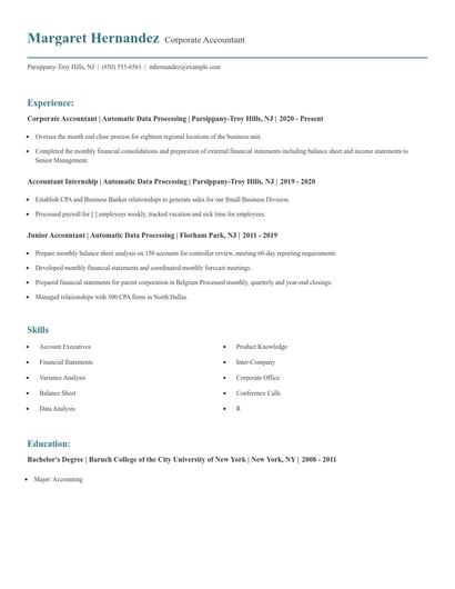 Corporate Accountant Resume