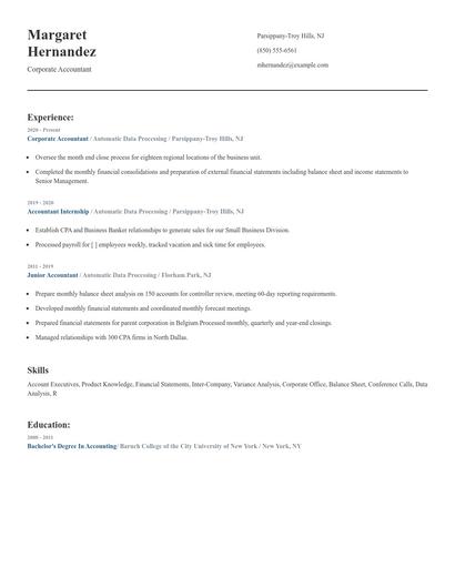 Corporate Accountant Resume