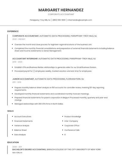 Corporate Accountant Resume