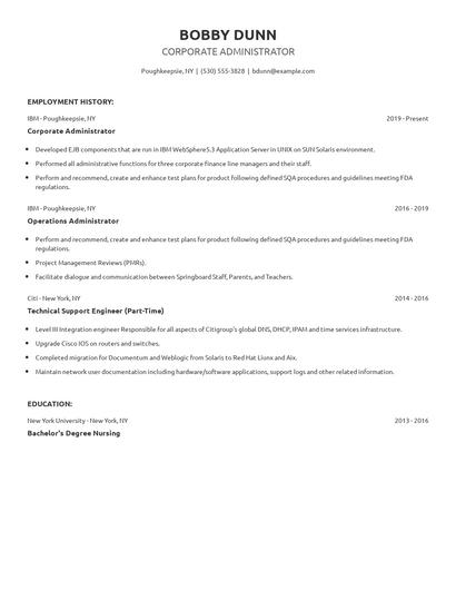 Corporate Administrator Resume