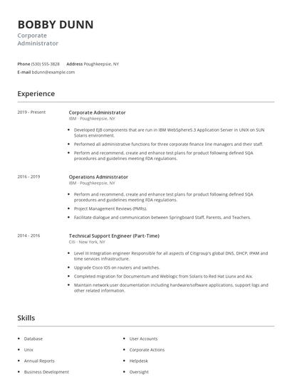 Corporate Administrator Resume