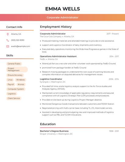 Corporate Administrator Resume