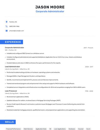 Corporate Administrator Resume