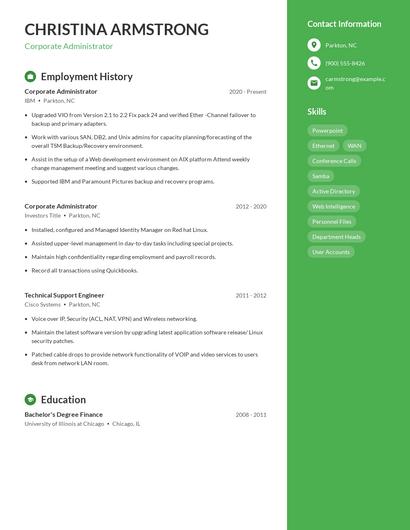 Corporate Administrator Resume