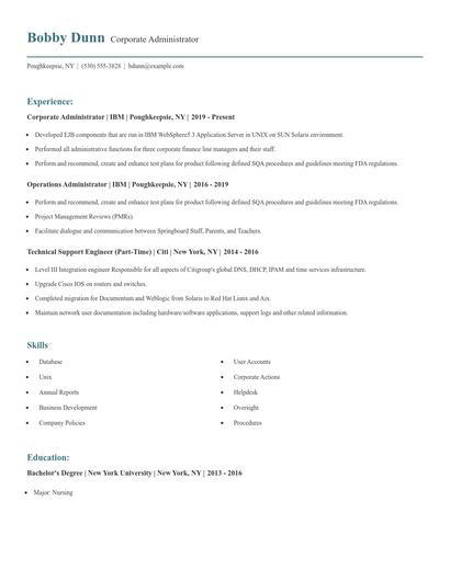 Corporate Administrator Resume