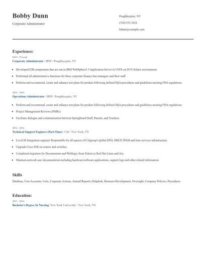 Corporate Administrator Resume