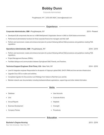 Corporate Administrator Resume