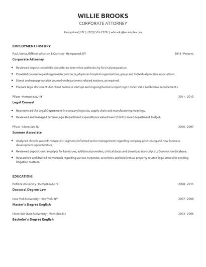 Corporate Attorney Resume