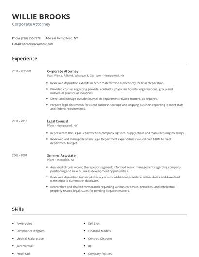Corporate Attorney Resume